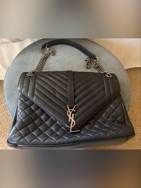 Authentic Yves Saint Laurent Black Quilted Chevron & Diamond Shoulder Bag